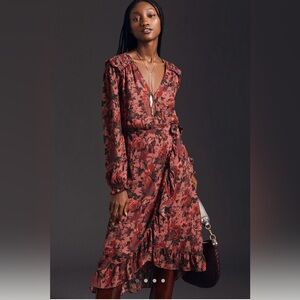 Antropologie Paige Floral Wrap Dress - Red and Black XS